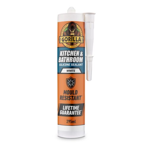 Gorilla Kitchen & Bathroom Sealant 295ml (White) – 100% Waterproof, Mould Resistant Silicone for Showers, Sinks & Basins