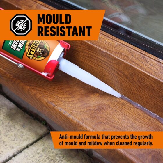 Home 8 Gorilla Window & Door Frame Sealant 295ml (Clear) – 100% Waterproof, Anti-Mould & UV Resistant Silicone Sealant