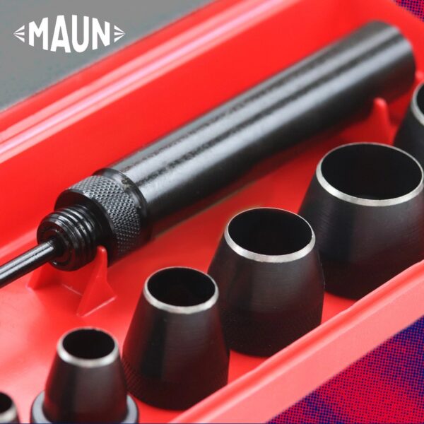 Maun Wad Punch Set with Centre Punch (Metric, 5-32mm) – 9 Precision Hollow Punches for Gaskets, Leather & Rubber