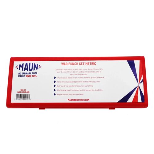 Maun Wad Punch Set with Centre Punch (Metric, 5-32mm) – 9 Precision Hollow Punches for Gaskets, Leather & Rubber