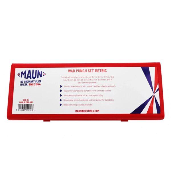 Maun Wad Punch Set with Centre Punch (Metric, 5-32mm) – 9 Precision Hollow Punches for Gaskets, Leather & Rubber