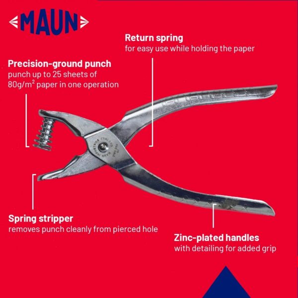 Maun Hole Punch Pliers for Stationers 6.4mm – Heavy Duty Single Hole Punch for Paper, Card, Office & Craft Work