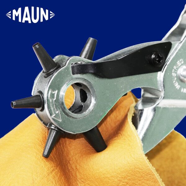 Maun Revolving Leather Hole Punch Pliers 210mm (2-4.8mm) – 6-Size Rotary Punch for Leather, Belts, Canvas & Craft Work 1 Maun Revolving Leather Hole Punch Pliers 210mm (2-4.8mm) – 6-Size Rotary Punch for Leather, Belts, Canvas & Craft Work