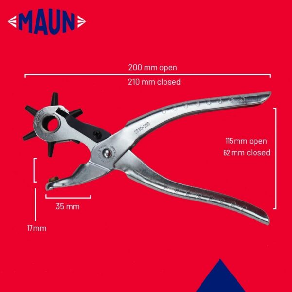 Maun Revolving Leather Hole Punch Pliers 210mm (2-4.8mm) – 6-Size Rotary Punch for Leather, Belts, Canvas & Craft Work 3 Maun Revolving Leather Hole Punch Pliers 210mm (2-4.8mm) – 6-Size Rotary Punch for Leather, Belts, Canvas & Craft Work