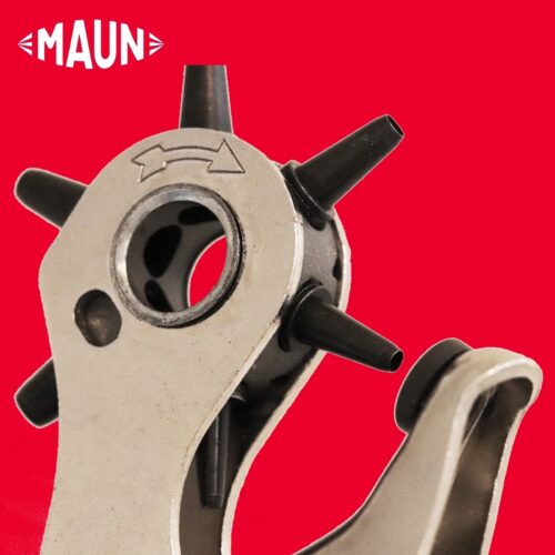 Maun Heavy Duty Revolving Leather Hole Punch Pliers 260mm (2–4.8mm) – Lever Assisted 6-Size Punch for Thick Leather 6 Maun Heavy Duty Revolving Leather Hole Punch Pliers 260mm (2–4.8mm) – Lever Assisted 6-Size Punch for Thick Leather
