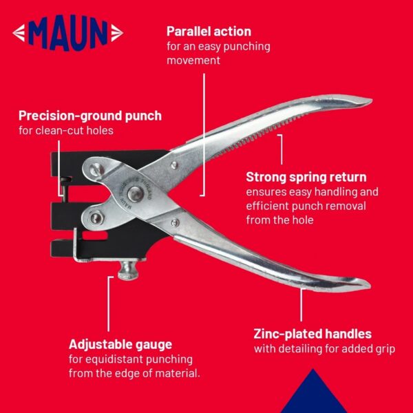 Maun Heavy Duty Hole Punch Pliers 160mm (3.2-6.4mm) – 7X Force Precision Punch for Card, Plastic & Shim Steel