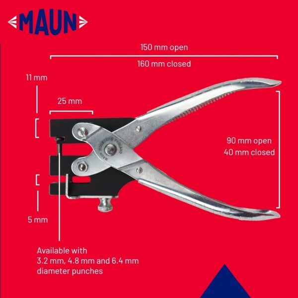 Maun Heavy Duty Hole Punch Pliers 160mm (3.2-6.4mm) – 7X Force Precision Punch for Card, Plastic & Shim Steel