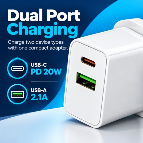 PowerPlus 20W USB Plug-In Wall Charger (White, UK 3-Pin, Ref. 9163) – USB-C PD Fast Charging & USB-A Port for Phones & Tablets 12 PowerPlus 20W USB Plug-In Wall Charger (White, UK 3-Pin, Ref. 9163) – USB-C PD Fast Charging & USB-A Port for Phones & Tablets - Image 3