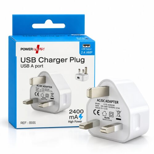 PowerPlus USB-A Wall Charger Plug (White, 2.4A, Ref. 9191) – 12W UK 3-Pin Mains Adapter for Phones, Tablets & USB Devices 10 PowerPlus USB-A Wall Charger Plug (White, 2.4A, Ref. 9191) – 12W UK 3-Pin Mains Adapter for Phones, Tablets & USB Devices - Image 1