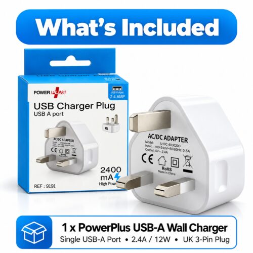 PowerPlus USB-A Wall Charger Plug (White, 2.4A, Ref. 9191) – 12W UK 3-Pin Mains Adapter for Phones, Tablets & USB Devices 19 PowerPlus USB-A Wall Charger Plug (White, 2.4A, Ref. 9191) – 12W UK 3-Pin Mains Adapter for Phones, Tablets & USB Devices - Image 10