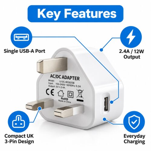 PowerPlus USB-A Wall Charger Plug (White, 2.4A, Ref. 9191) – 12W UK 3-Pin Mains Adapter for Phones, Tablets & USB Devices 13 PowerPlus USB-A Wall Charger Plug (White, 2.4A, Ref. 9191) – 12W UK 3-Pin Mains Adapter for Phones, Tablets & USB Devices - Image 4
