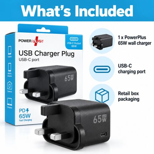 PowerPlus 65W USB-C Wall Charger (Black, UK 3-Pin, Ref. 9194) – GaN PD Fast Charging Plug for Laptops, Phones & Tablets 17 PowerPlus 65W USB-C Wall Charger (Black, UK 3-Pin, Ref. 9194) – GaN PD Fast Charging Plug for Laptops, Phones & Tablets - Image 8