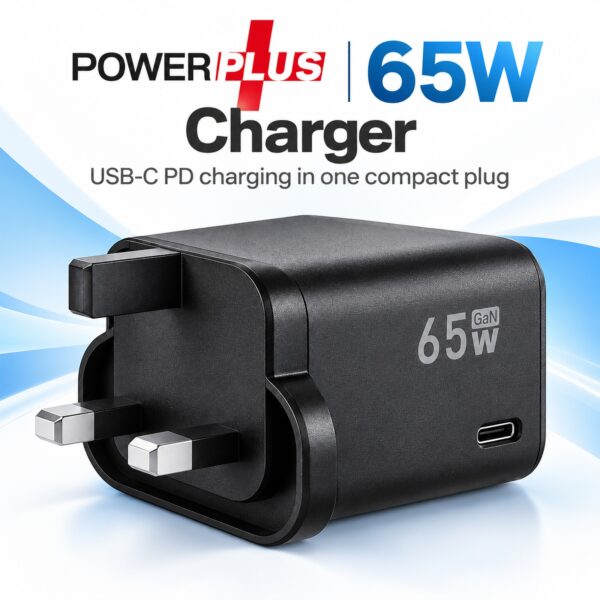PowerPlus 65W USB-C Wall Charger (Black, UK 3-Pin, Ref. 9194) – GaN PD Fast Charging Plug for Laptops, Phones & Tablets 8 PWP 3037 9