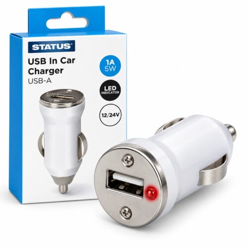 Status USB-A Car Charger (5W, 1A, 12/24V) – Single Port Cigarette Lighter Adapter with LED Indicator for Mobile Devices - Image 1