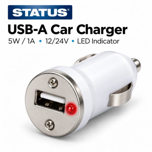 Status USB-A Car Charger (5W, 1A, 12/24V) – Single Port Cigarette Lighter Adapter with LED Indicator for Mobile Devices - Image 2