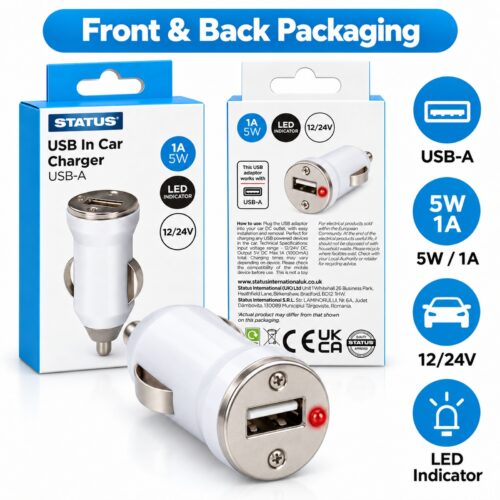 Status USB-A Car Charger (5W, 1A, 12/24V) – Single Port Cigarette Lighter Adapter with LED Indicator for Mobile Devices - Image 3