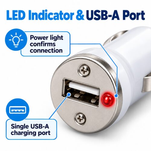 Status USB-A Car Charger (5W, 1A, 12/24V) – Single Port Cigarette Lighter Adapter with LED Indicator for Mobile Devices - Image 7